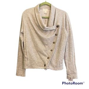 NWT Caslon Moto Style Sweatshirt Snap Front Raw Edge Jacket Light Grey S…